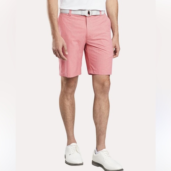 Peter Millar Pink SHACKLEFORD HYBRID GINGHAM SHORT - Picture 1 of 5